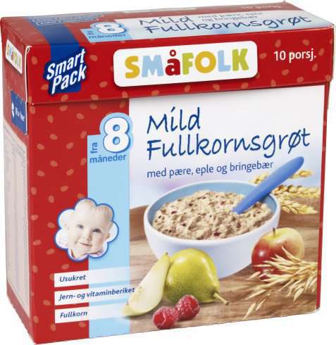 Bilde av Småfolk Mild fullkornsgrøt pære, eple og bringebær. Bilde av Småfolk Mild fullkornsgrøt pære, eple og bringebær.