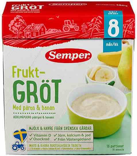 Bilde av Semper Fruktgrøt med pære og banan. Bilde av Semper Fruktgrøt med pære og banan.