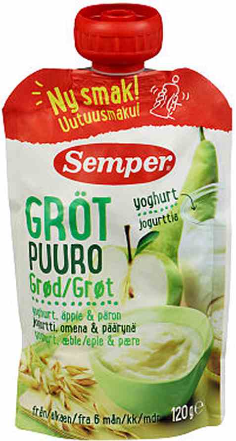Bilde av Semper spiseklar grøt med yoghurt, eple og pære. Bilde av Semper spiseklar grøt med yoghurt, eple og pære.