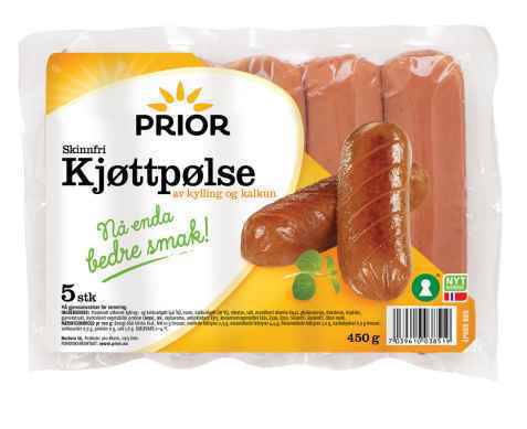 Bilde av Prior kjøttpølse kylling og kalkun uten skinn 450 g.