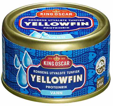 Bilde av King Oscar tuna i vann. Bilde av King Oscar tuna i vann.