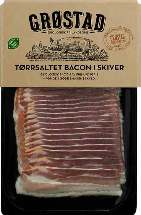 Bilde av Grøstadgris Tørrsaltet bacon i skiver. Bilde av Grøstadgris Tørrsaltet bacon i skiver.