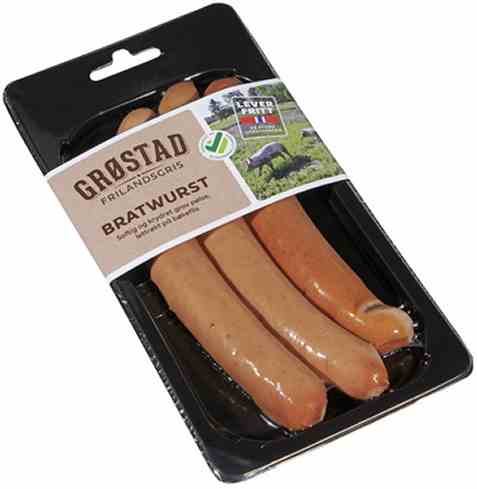 Bilde av Grøstadgris Røkt bratwurst. Bilde av Grøstadgris Røkt bratwurst.