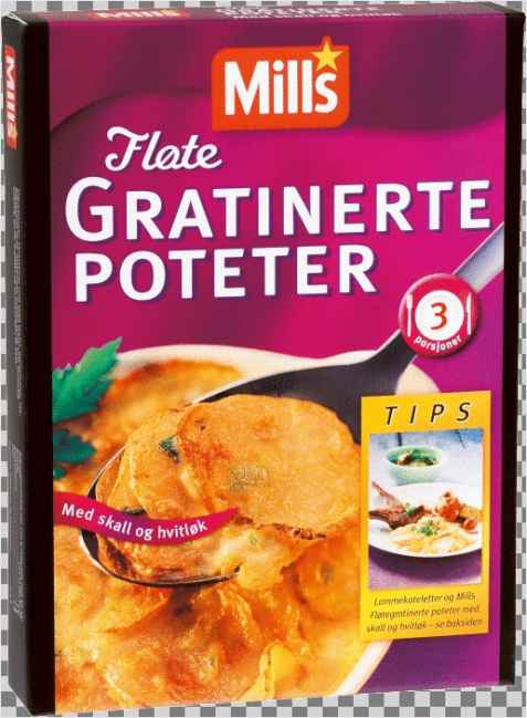 Bilde av Mills fløtegratinerte poteter med skall og hvitløk. Bilde av Mills fløtegratinerte poteter med skall og hvitløk.
