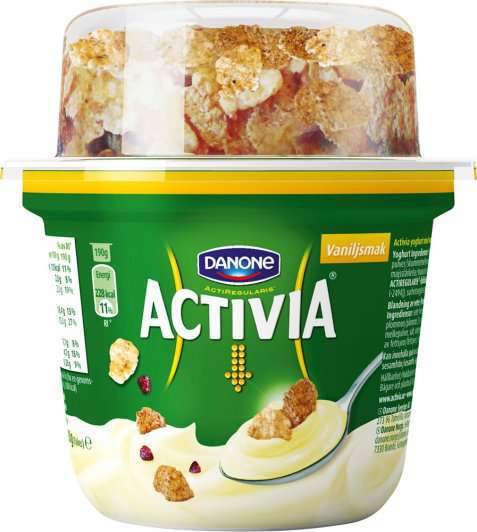 Bilde av Danone Activia Vanilje med branflakes og frukt.