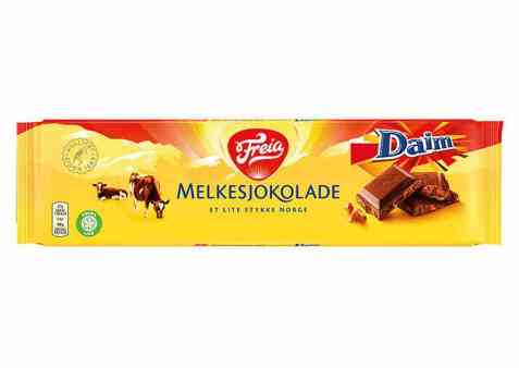Bilde av Freia Melkesjokolade med Daim. Bilde av Freia Melkesjokolade med Daim.