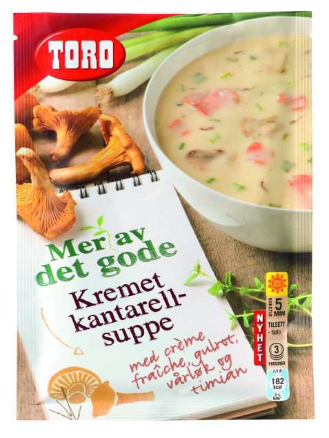 Bilde av Toro Kremet kantarellsuppe med crème fraîche, gulrot, vårløk og timian. Bilde av Toro Kremet kantarellsuppe med crème fraîche, gulrot, vårløk og timian.