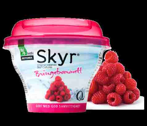 Bilde av Q skyr bringebærmett. Bilde av Q skyr bringebærmett.
