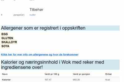 Eksempel på allergenmerking 