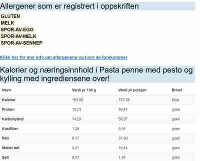 Eksempel på allergenmerking 