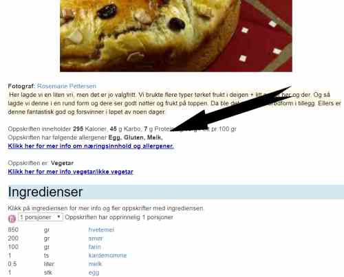 Visning av allergener på oppskriftene