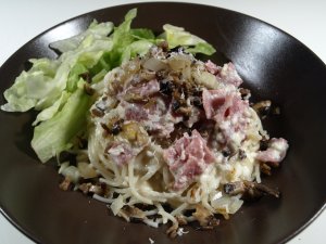 Prøv også Spaghetti med fløtesaus, skinke og sopp.