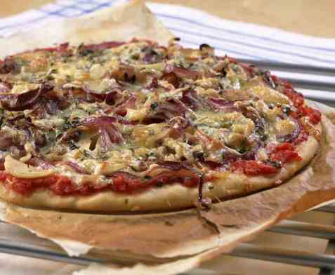Løkpizza oppskrift.