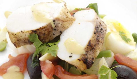 Salat med stekt breiflabb oppskrift.