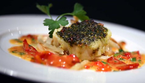 Klippfisk med pesto oppskrift.