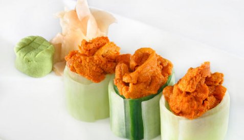 Sushi med kråkebolle oppskrift.