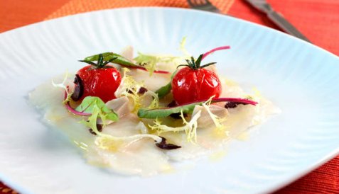Gravet kveitecarpaccio oppskrift.