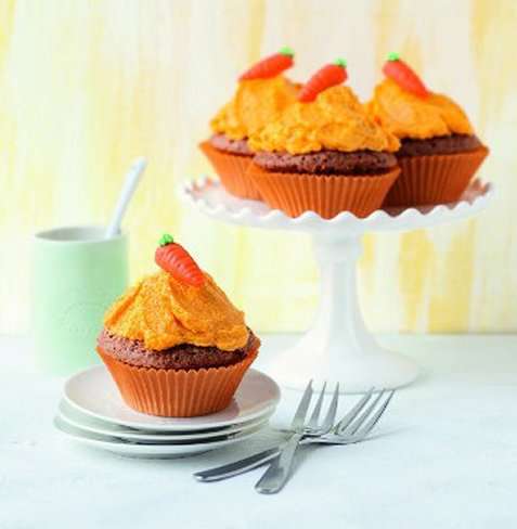 Gulrotcupcakes oppskrift.