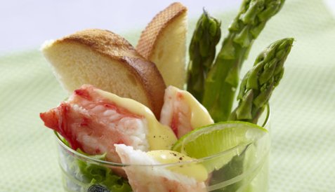 Kongekrabbe med asparges og sitronhollandaise oppskrift.