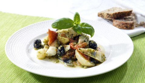 Tørrfiskgryte med pesto oppskrift.