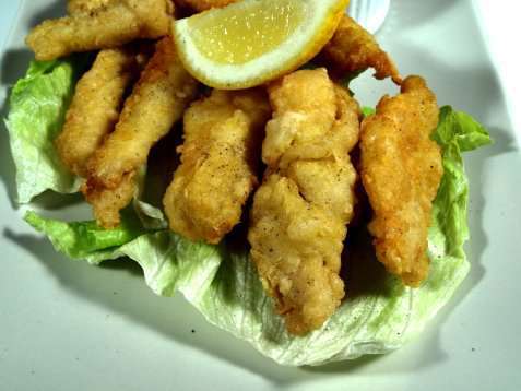 Friterte fiskegoujoner av Skrei oppskrift.
