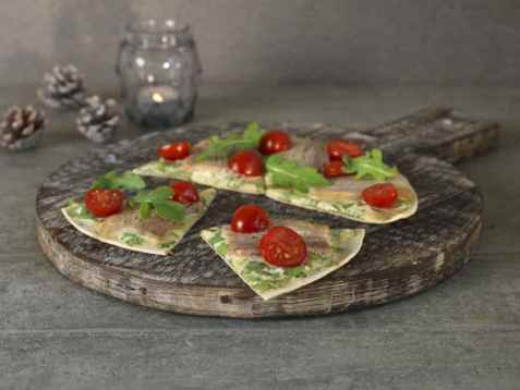 Ribbepizza oppskrift.