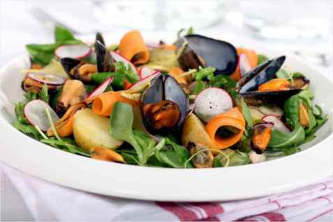 Blåskjellsalat med potet oppskrift.