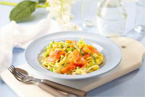Røkt ørret med pasta oppskrift.