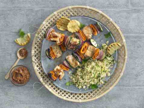 Grillspyd med marinert steinbit oppskrift.