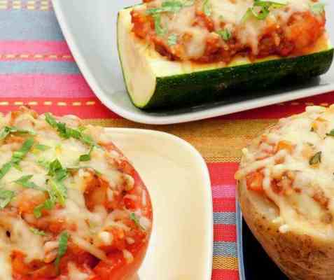 Bakte poteter og grønnsaker med texmexfyll oppskrift.