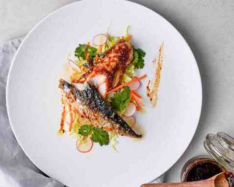 Grillet teriyaki-makrell oppskrift.