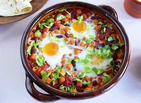Huevos rancheros oppskrift.
